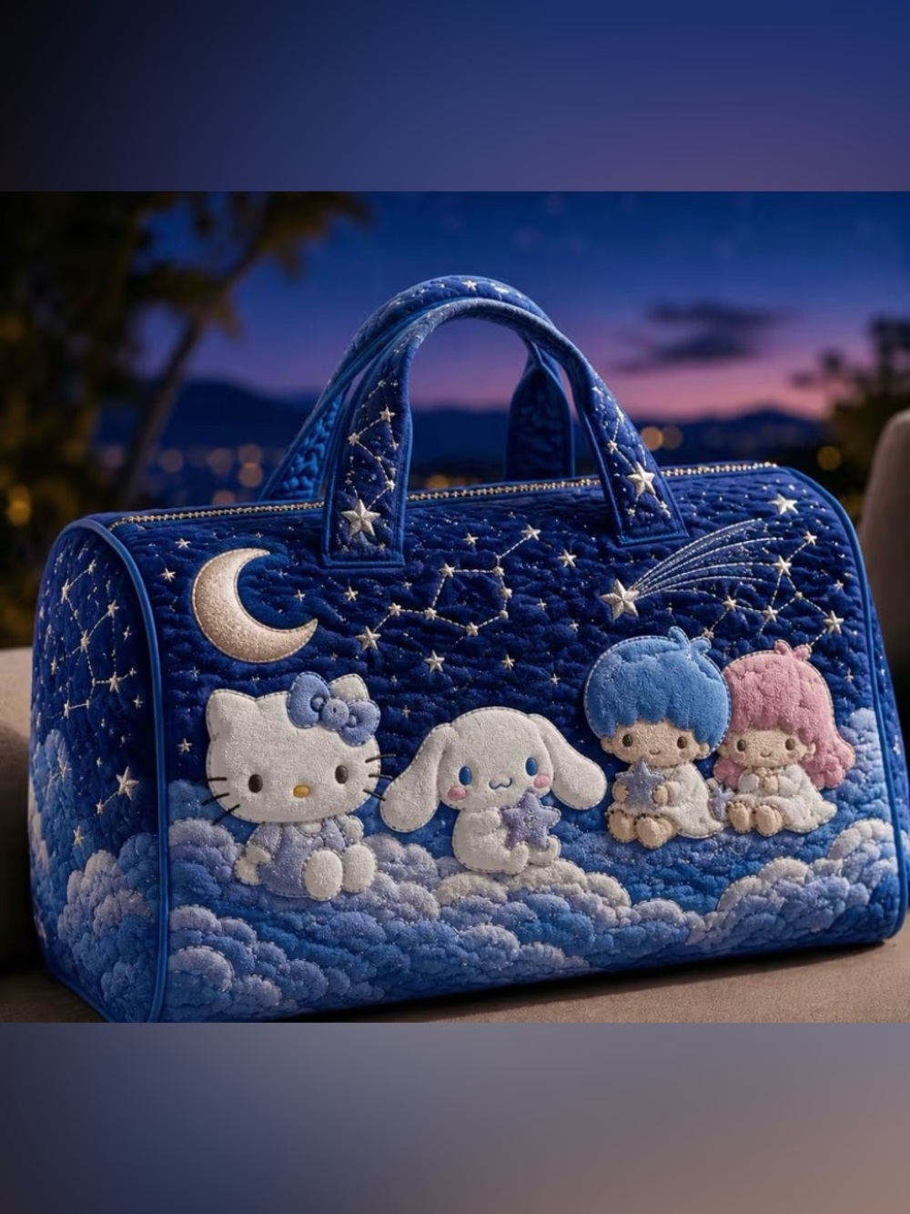 Sanrio Night Sky Quilted Tote Bag - Navy, White, Blue, Pink